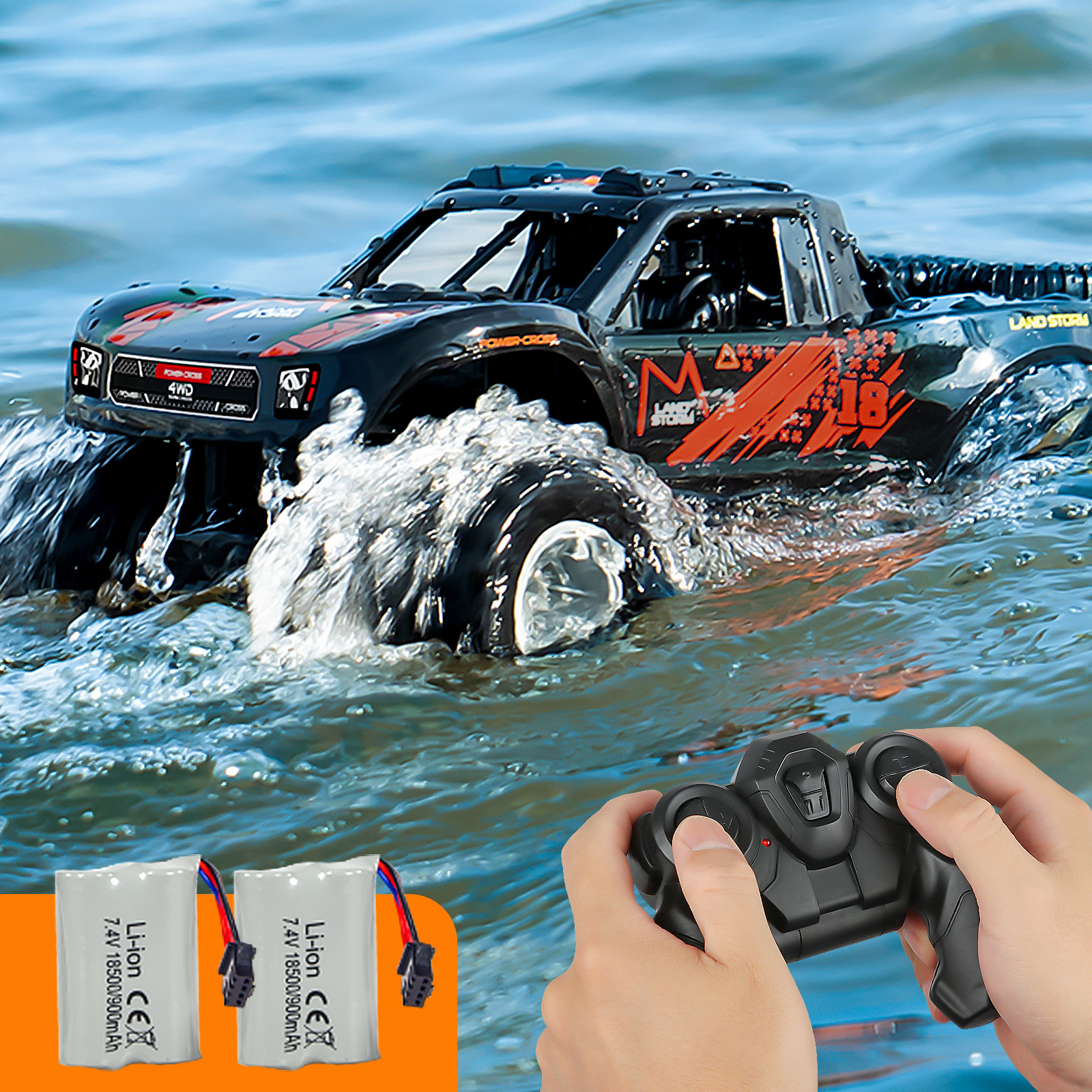 RC amphibious remote-controlled off-road vehicle Orange, four-wheel drive climbing car, High horsepower toy racing toy car, 6-12 year old boy outdoor toy great gift for boys