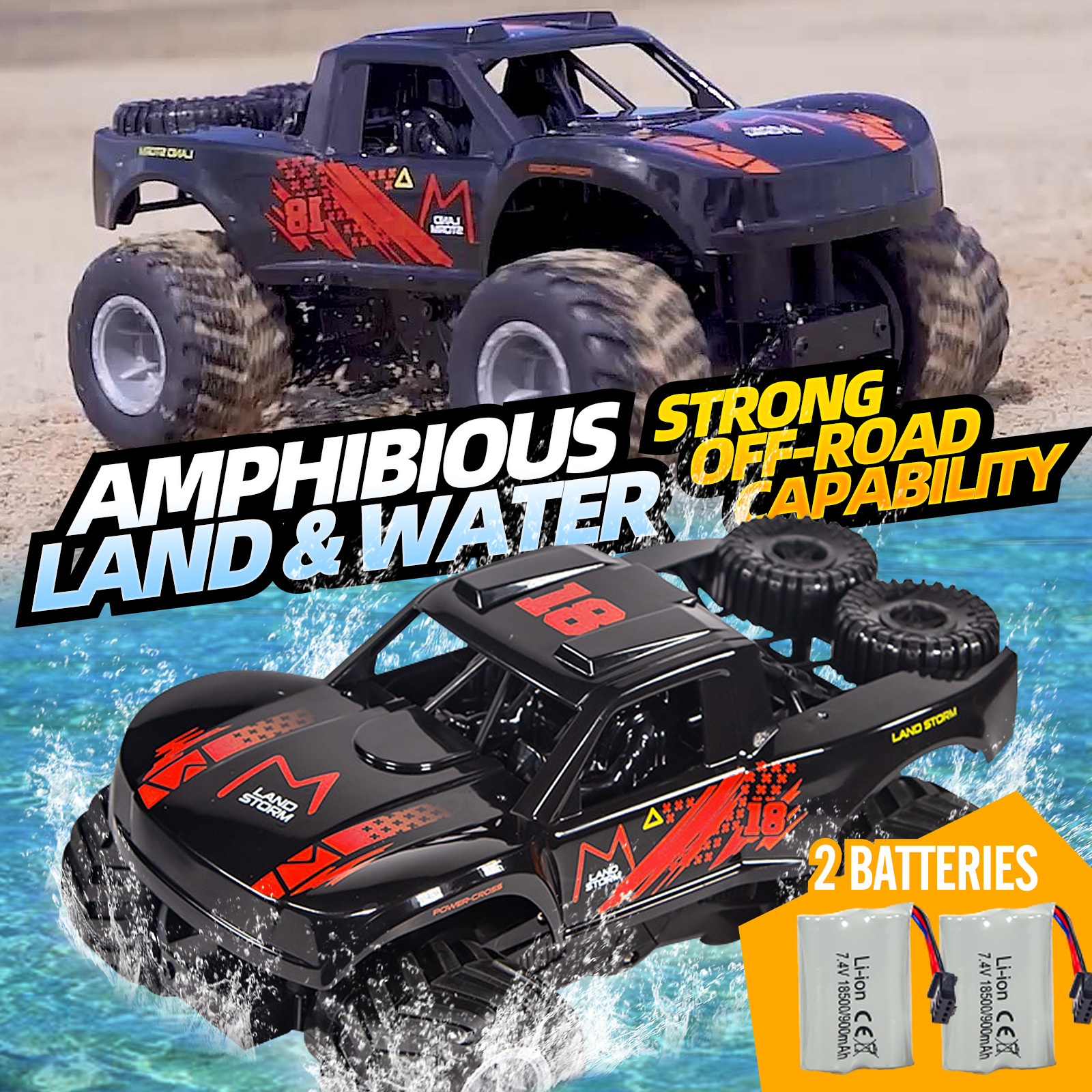 RC amphibious remote-controlled off-road vehicle Orange, four-wheel drive climbing car, High horsepower toy racing toy car, 6-12 year old boy outdoor toy great gift for boys
