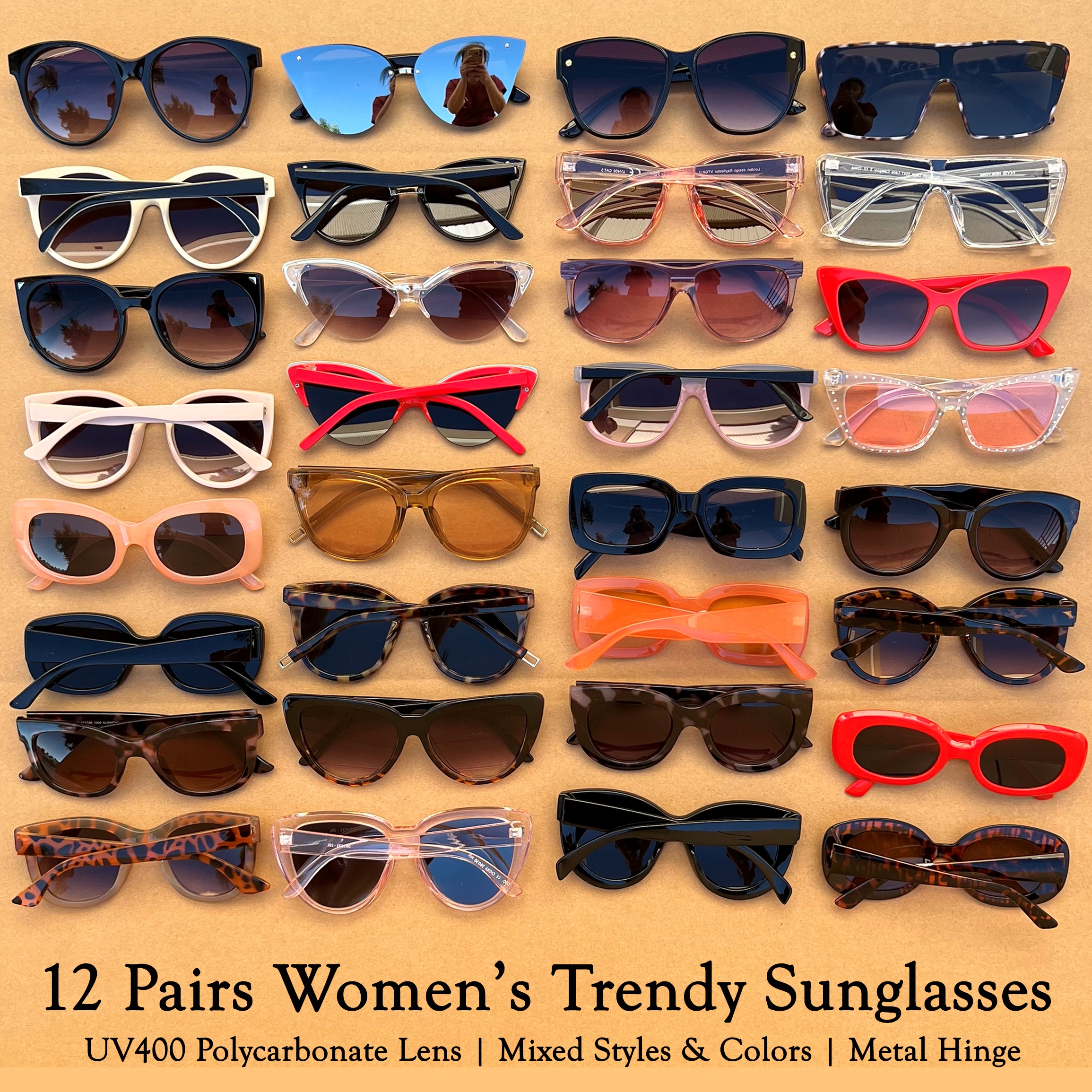 

12 Pairs Trendy Women's Sunglasses Uv400 Protection, Mixed Style Assorted Colors, Different Style And Color Randomly Selected From Our Popular