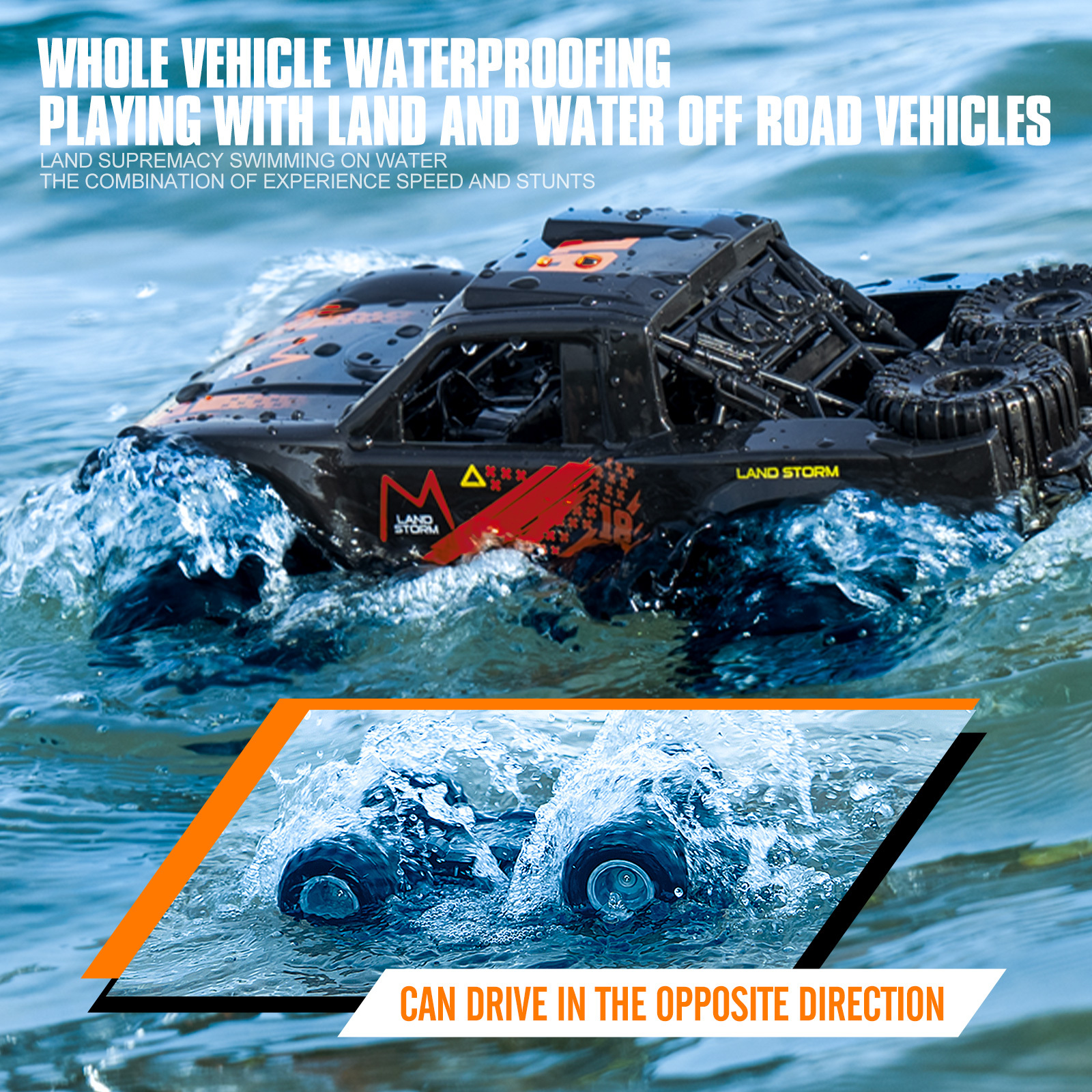 RC amphibious remote-controlled off-road vehicle Orange, four-wheel drive climbing car, High horsepower toy racing toy car, 6-12 year old boy outdoor toy great gift for boys