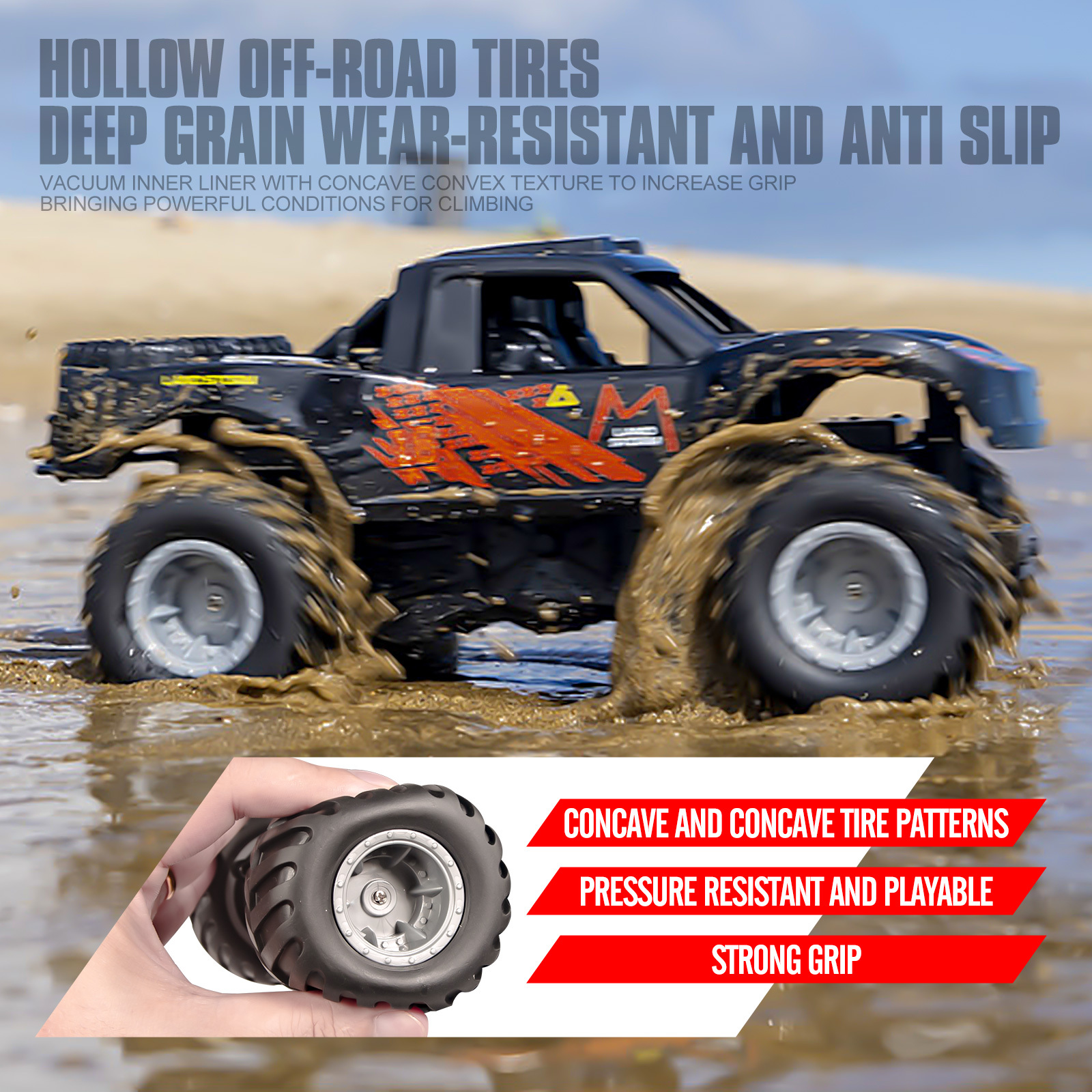 RC amphibious remote-controlled off-road vehicle Orange, four-wheel drive climbing car, High horsepower toy racing toy car, 6-12 year old boy outdoor toy great gift for boys
