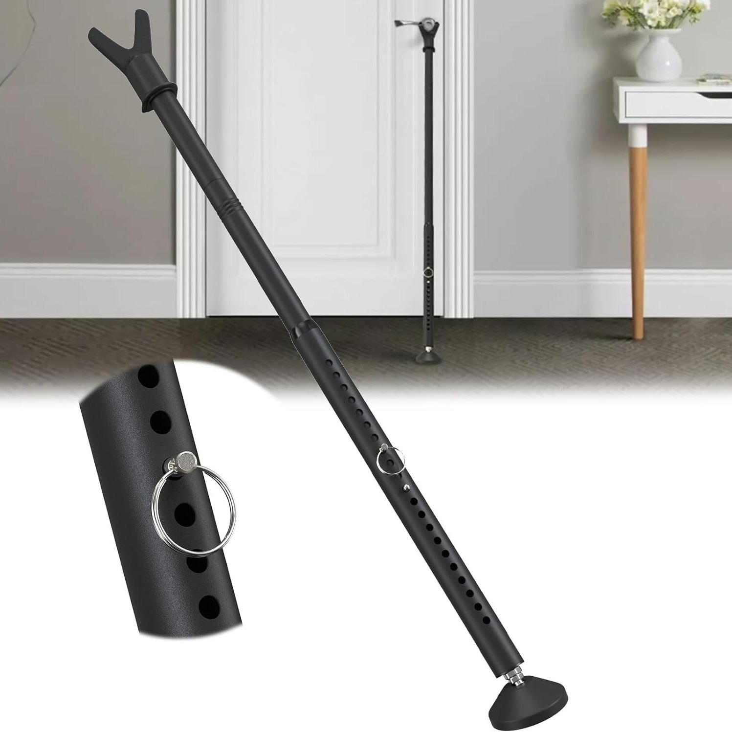 

Door Security Bar & Sliding Patio Door Security Bar, Sliding Door Lock For Patio Door, Sliding Door, Window, Apartment, Home, Hotel Room, Removable Security Jammer Bar, Frosted Black