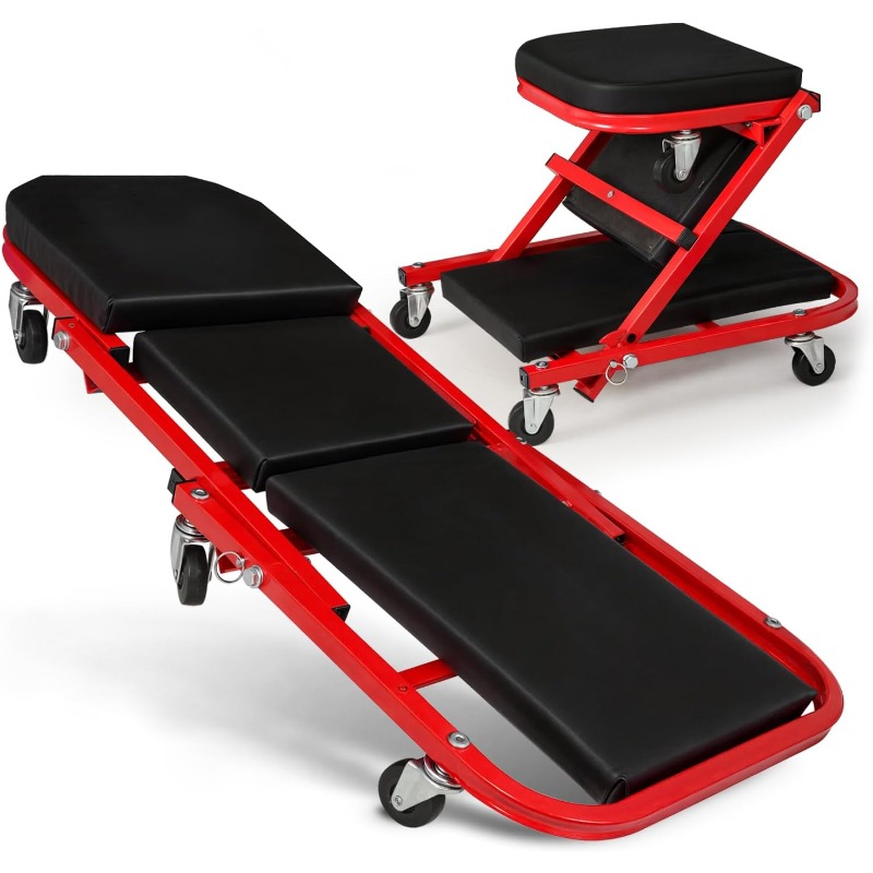 TEMU 36" Z-creeper Seat, Foldable Rolling Mechanic Creeper & Garage Chair, 330 Lbs Capacity, Adjustable Under Car Creeper With 6 Swivel Wheels For Auto Repair & Maintenance