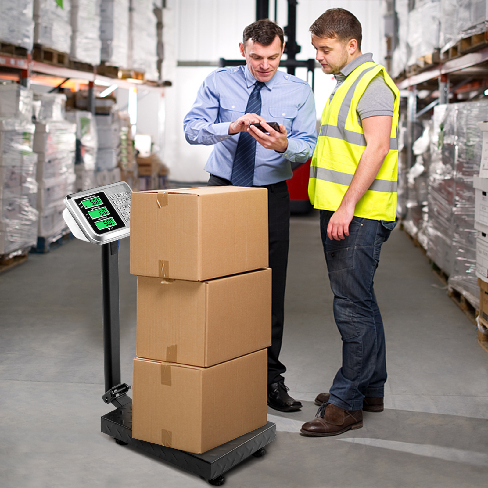 Electronic Industrial Commercial Platform Scale,Stainless Steel High-Definition LCD Display, Digital Floor Heavy Duty, Luggage Package Price Computing Postal Shipping Mailing