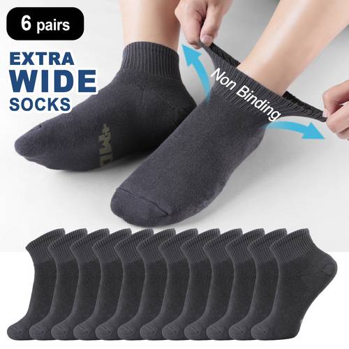 6 pairs diabetic ankle socks stretchy cuff non binding loose top breathable socks for men women