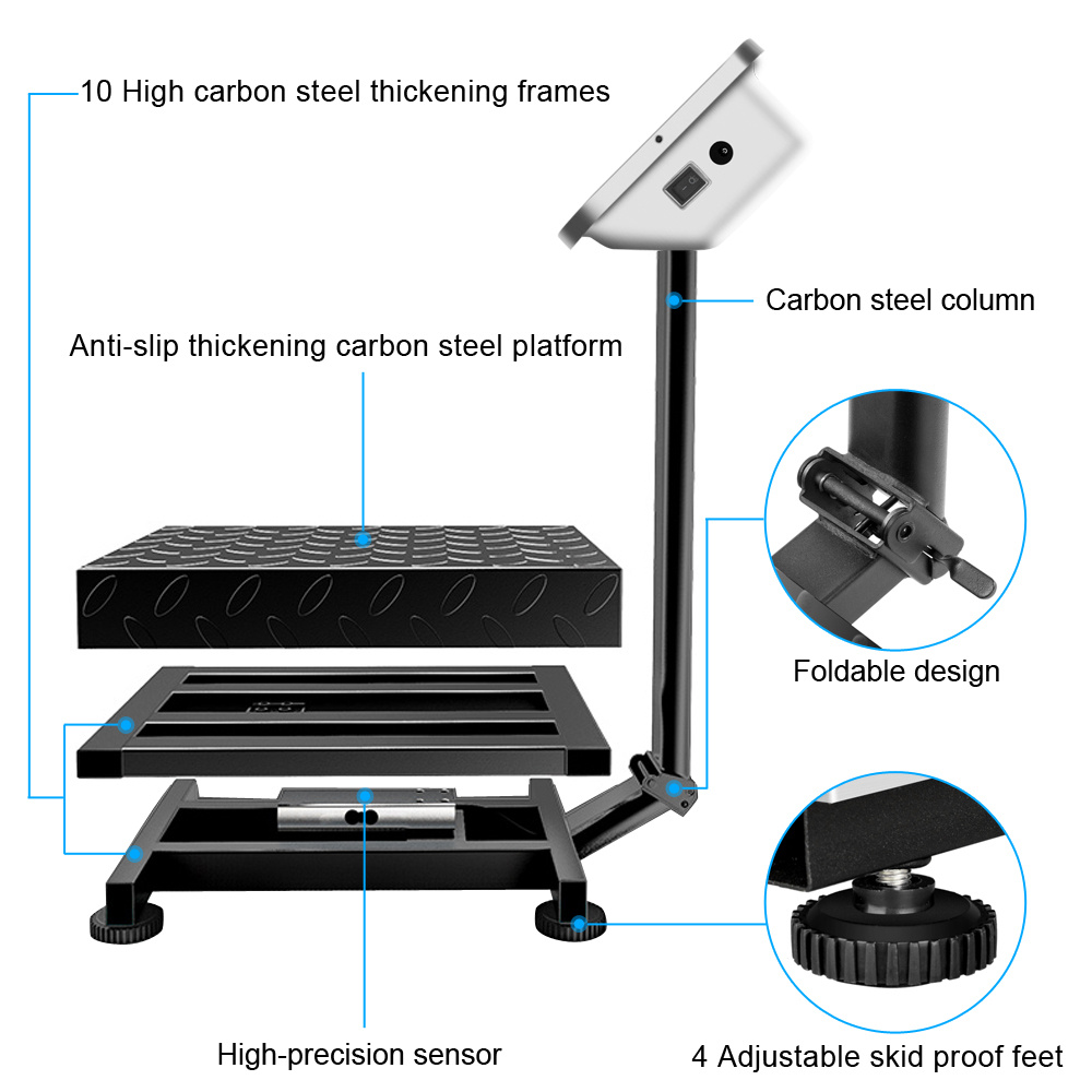 Electronic Industrial Commercial Platform Scale,Stainless Steel High-Definition LCD Display, Digital Floor Heavy Duty, Luggage Package Price Computing Postal Shipping Mailing