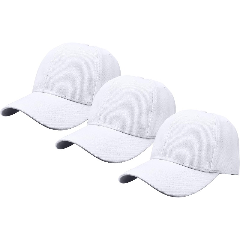 Plain Baseball Solid Color, Sun Protection, Acrylic, Woven, For Women, Men, Outdoor Adjustable Back Strap 3 Pc