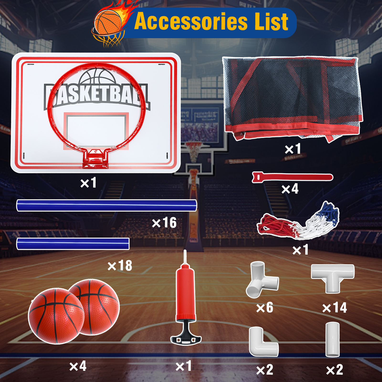 Adjustable Kids Basketball Game Set with 2 Balls and Storage, Indoor and Outdoor Toy Hoop for Ages 3 and Up, Blue PVC
