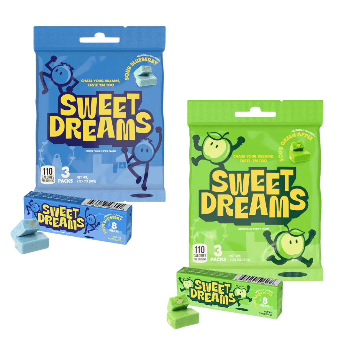 Sweet Dreams Chewy Candy, Blueberry / Flavor, Center-filled Fruit Chews, 2-pack (3 Sticks Each),easter Gifts For Kids Boys Girls