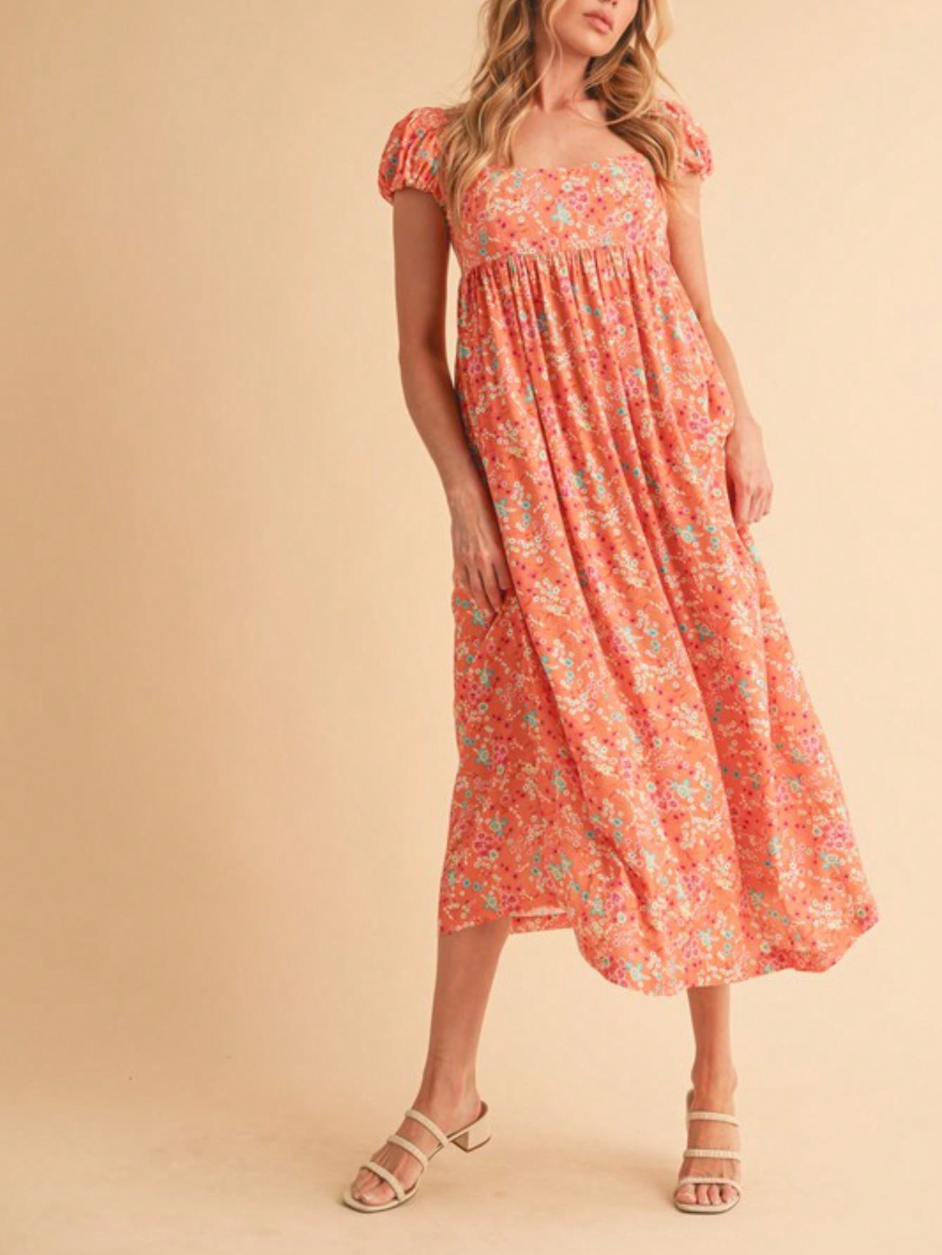 orange empire waist dress Orange Cotton Poplin Fit and Flare Midi Empire Dress 52