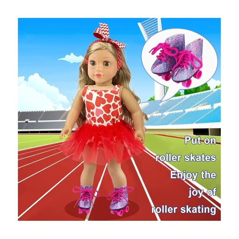 18 Inch Doll Shoes - 2 Pairs Pink & Grey Bow Mary Janes For Fashion Dolls & Baby Dolls