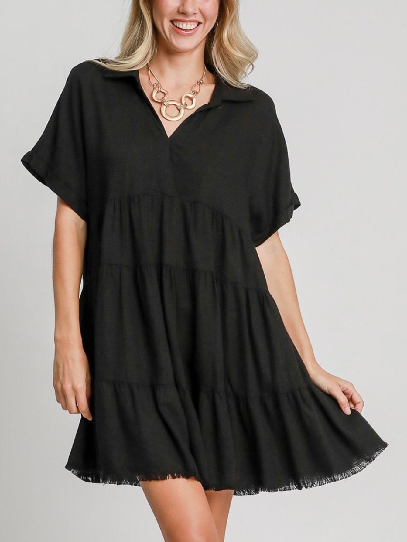 green emerald velvet dress Shop Black V-Neck Short Sleeve Flowy Dress - for Women | OUTZIDR