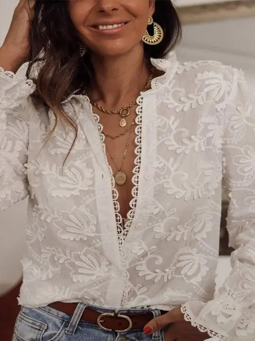 stylish bell sleeve embroidered top