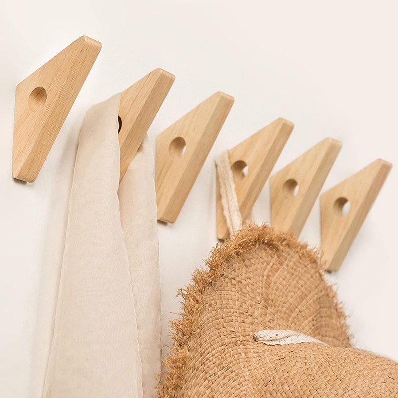 Walnut Wood Wall Mounted Coat Rack With 5 Flip-Down Hooks - Modern Handmade Art Piece For Entryway