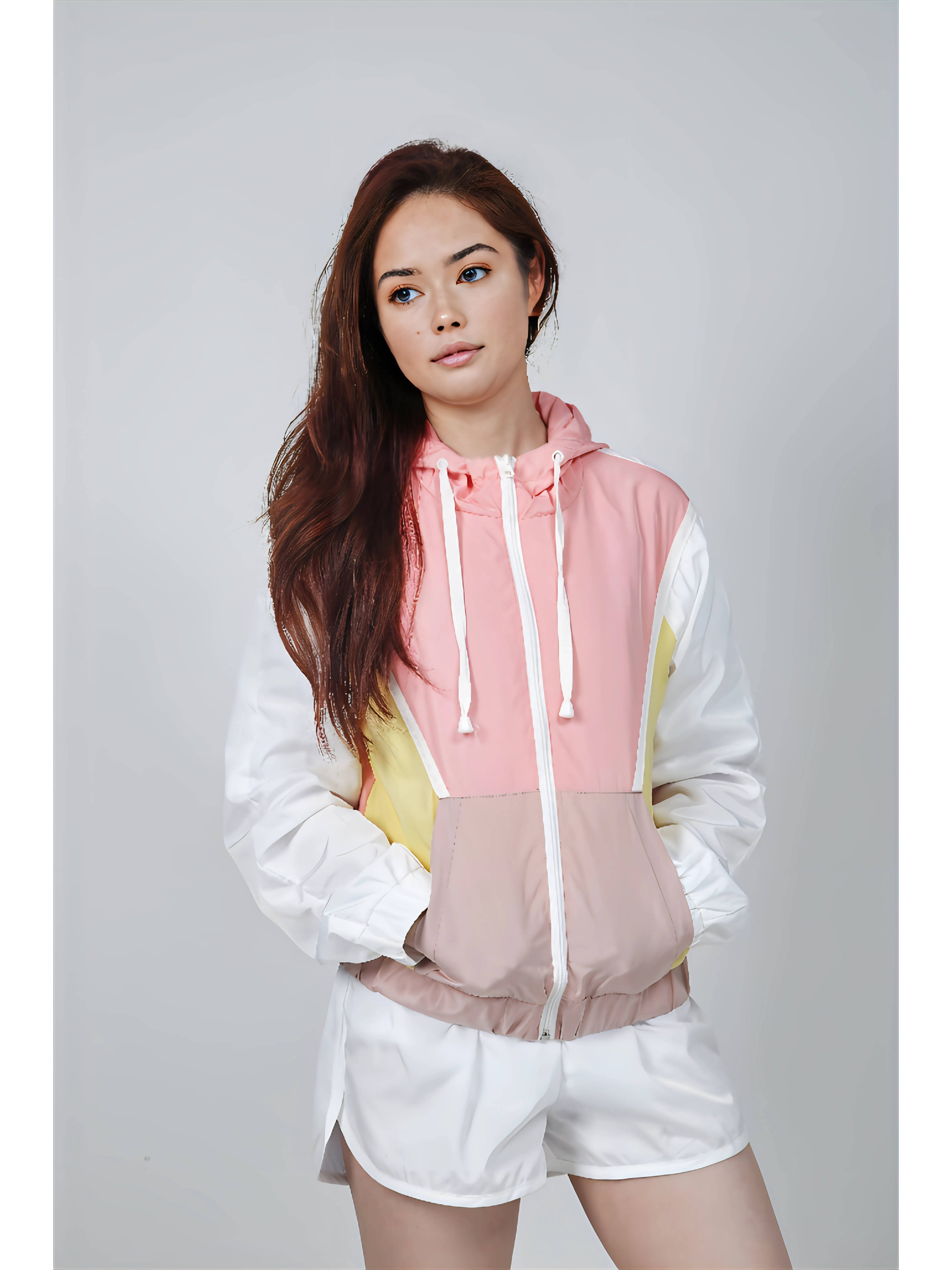 women's color block 2pcs 80s 90s outfits sleeve windbreaker jacket