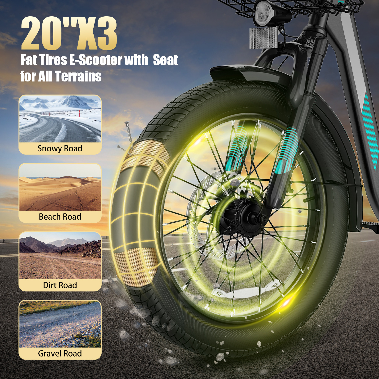adults off road electric scooter with seats 500w motor 7800mah lithium battery 30miles range 20mph   e scooter for commuting 20 x 3 off road tires front shock absorber adjustable electric scooter for adults Product details 2