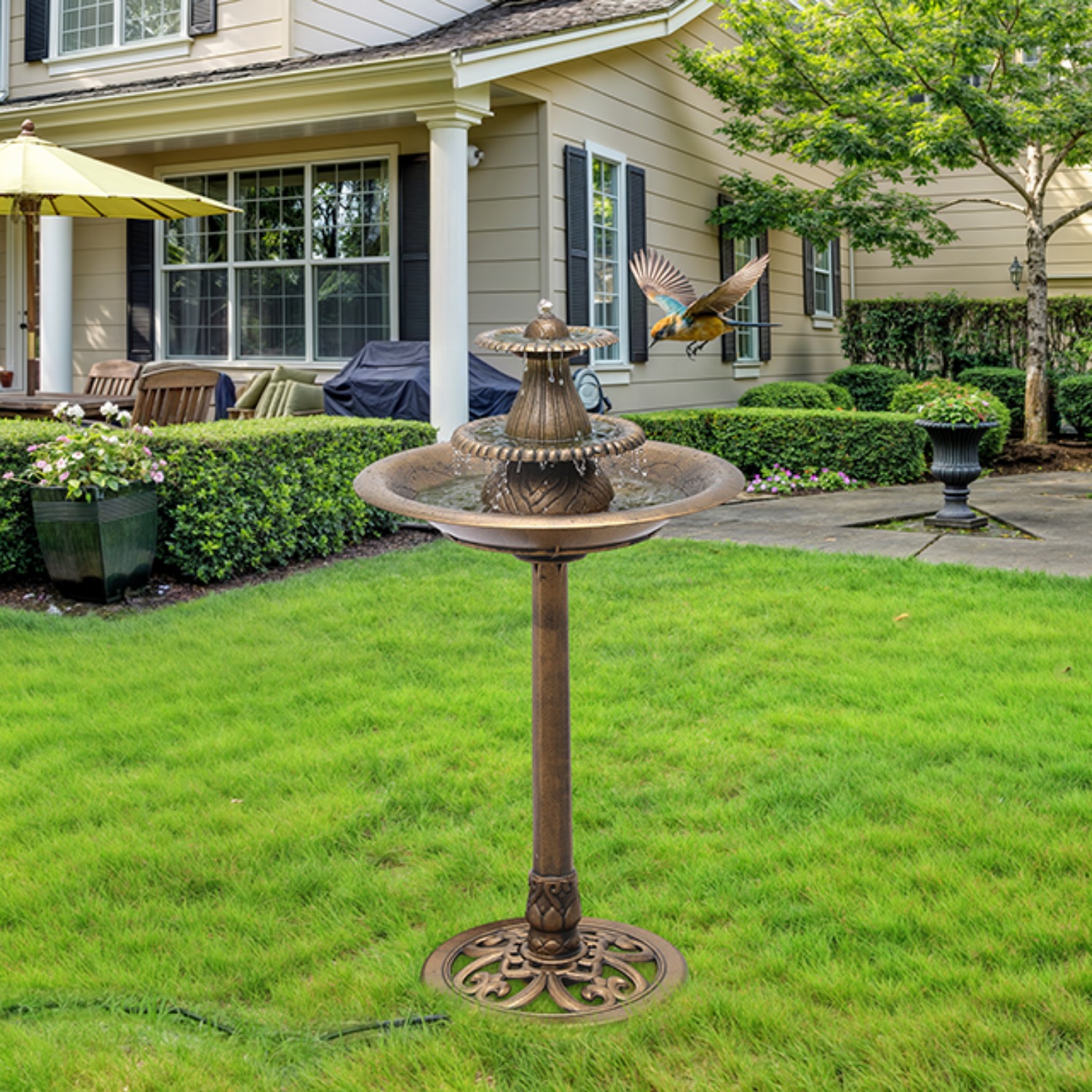 TEMU 37" Tiered Bird Bath Fountain - Outdoor Pedestal Feature, 5l Capacity - Weather-resistant Garden Decor For Patio, Deck & Backyard