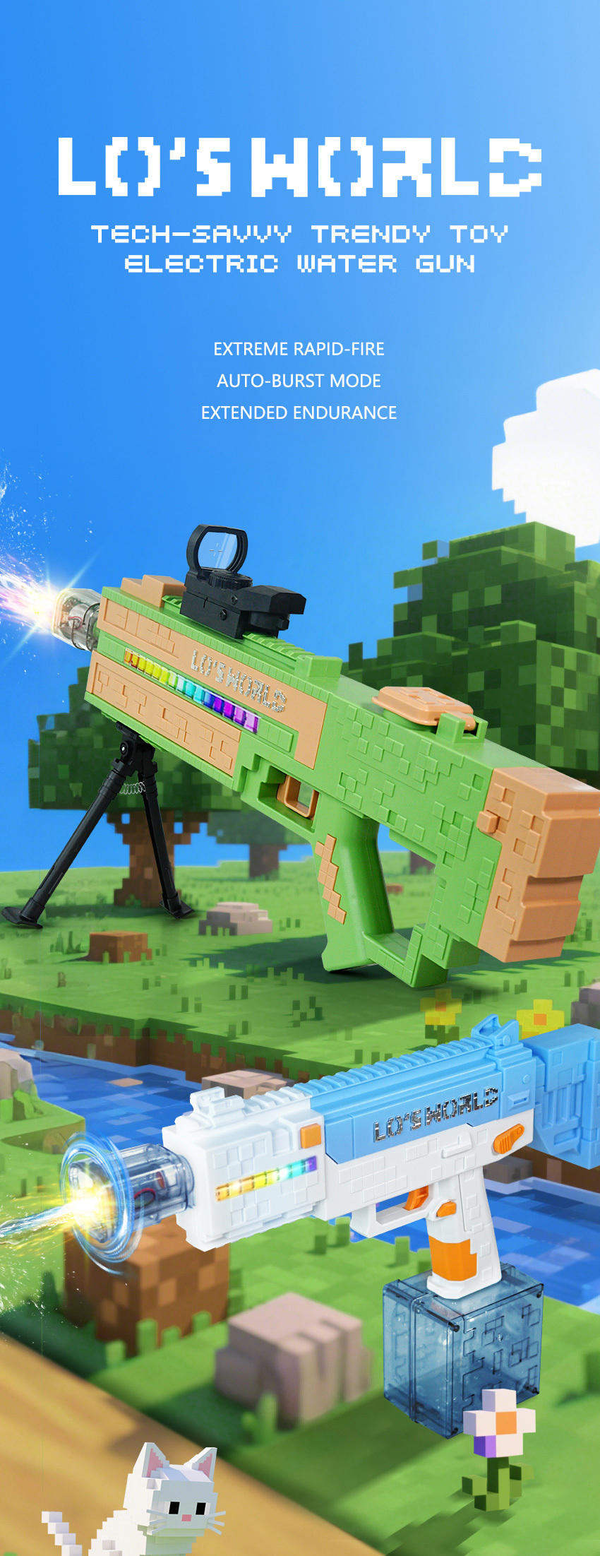 Mosaic Super Large Capacity Automatic Water Absorption Electric Continuous Water Splashing Water Saving Water Gun Beach Children's Toy Water Electric Water Gun-Outdoor Water Toys Splashing Children, Summer Fun Toys for Children and Adults, Summer Outdoor Beach and Pool Party