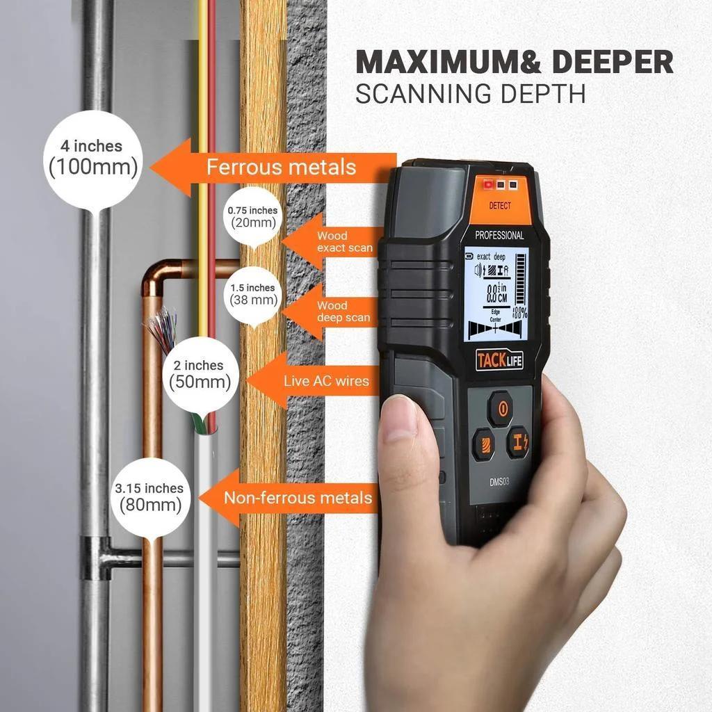 stud finder 4 in 1 sensor wall scanner with digital lcd display automatic calibration and sound alarm 3   lamp prompts for wood ac wire metal stud detection dms03