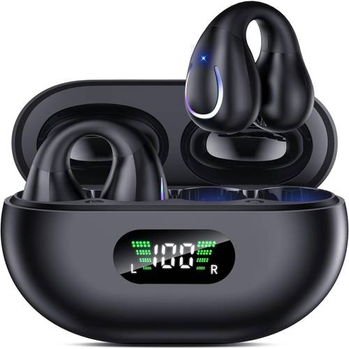 open ear clip wireless earbuds bluetooth 5 3 sports earphones built in microphone with earhooks ear hook wireless charging case display waterproof fitness headphones for exercise