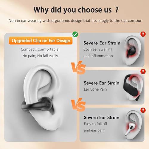 open ear clip wireless earbuds bluetooth 5 3 sports earphones built in microphone with earhooks ear hook wireless charging case display waterproof fitness headphones for exercise