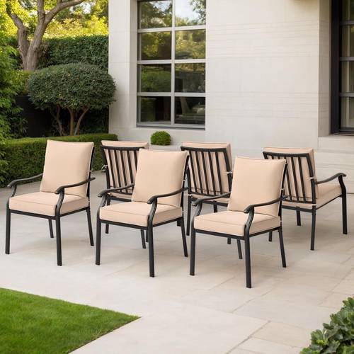 2 4 6 pieces patio dining chairs outdoor metal chairs with armrests cushion metal frame stackable patio dining chairs wrought iron outdoor chairs for garden balcony deck