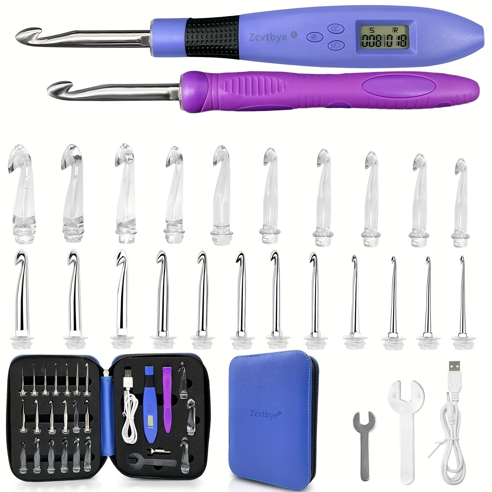 1 Kit De Crochets éclairés * Rechargeables, 11 Tailles 2.5mm-8mm, Têtes Interchangeables, En Plastique, Avec étui Pour Les * Manuels, Tout