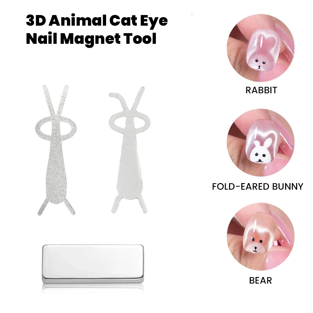 TEMU 3d Animal Cat Eye Nail Magnet Tool – Bunny, Bear, Fold-eared Designs | Diy Magnetic Nail Art Wand