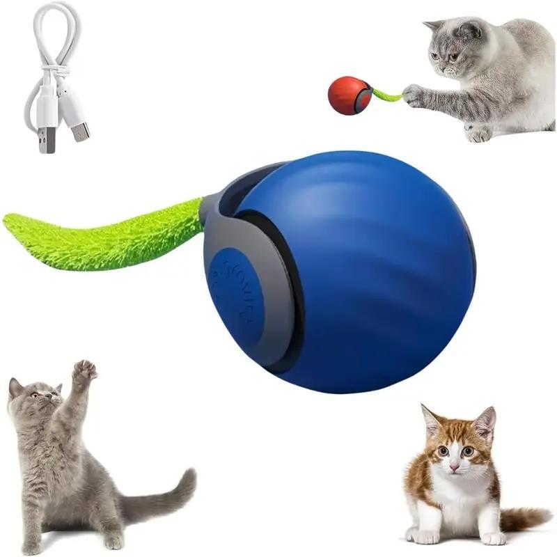 TEMU 2025 Hot-selling Interactive Cat Toy Balls – Motion Sensor & Fur Tail | Usb Rechargeable, Durable | Blue & Yellow | Gift For Cat