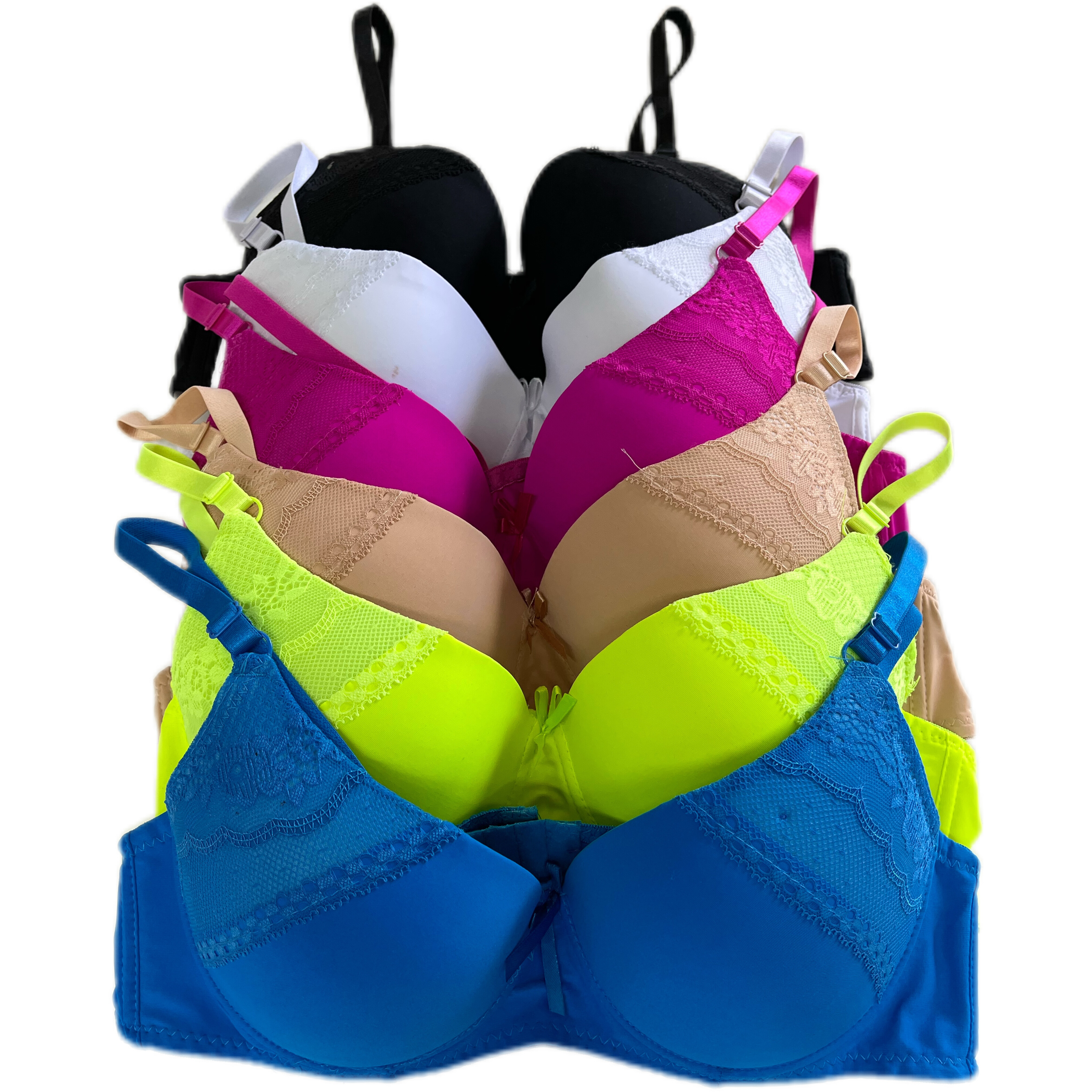 TEMU {t2381} 6-pack Of Mixed Color Lace Panel Everyday Bras With Underwire Support .and Dd Cup