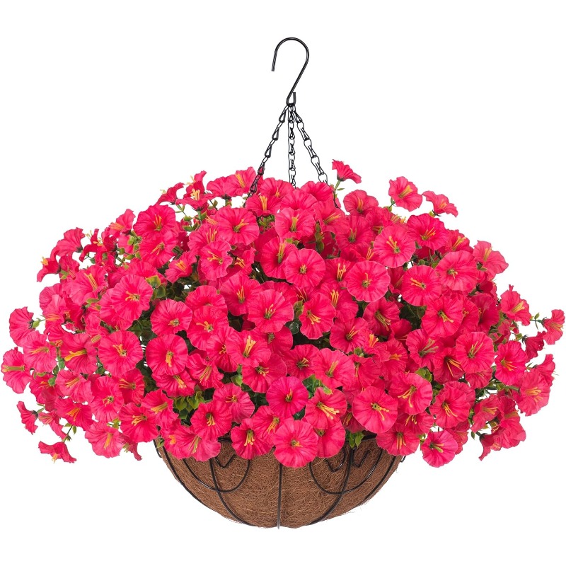 25 In H. Purple Pink Artificial Flowers In Hanging Basket, Garden Yard Spring Summer Decoration NYAF519 - The Home Depot