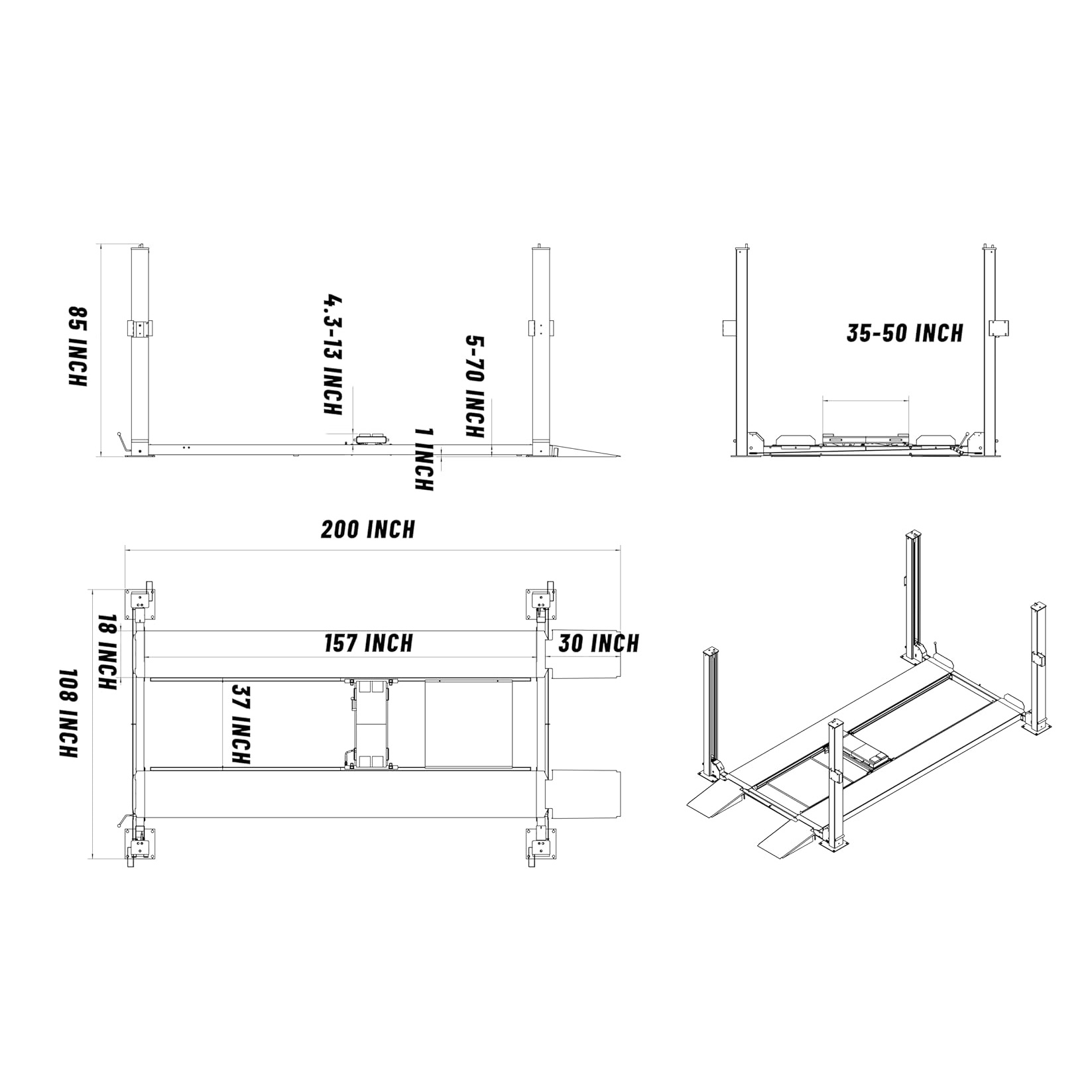 kt 4h850 four post lift car truck parking hoist with casters 8500lbs lifting capacity Product details 3
