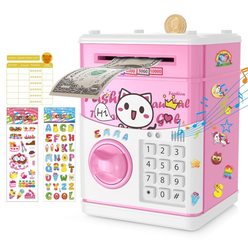 Piggy Bank for Money Bank for Girls Boys Teen Adults Electronic ATM Machine Password Cash Coin Can with Stickers Toy for 5 6 7 8 9 10 11 12 Year Old Birthday Gifts