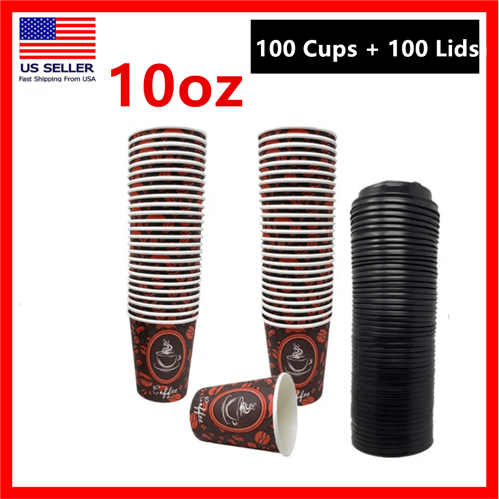 TEMU 100 Count 10oz Disposable Paper Hot Coffee Cups With Lids, Hot Drinks Tea & Coffee, Coffee Shops And Bars (lids Included)