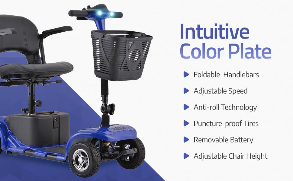 folding 4 wheel electric scooter 180w motor   range 8 solid tires 300 lbs weight capacity removable basket front   gift Product details 4