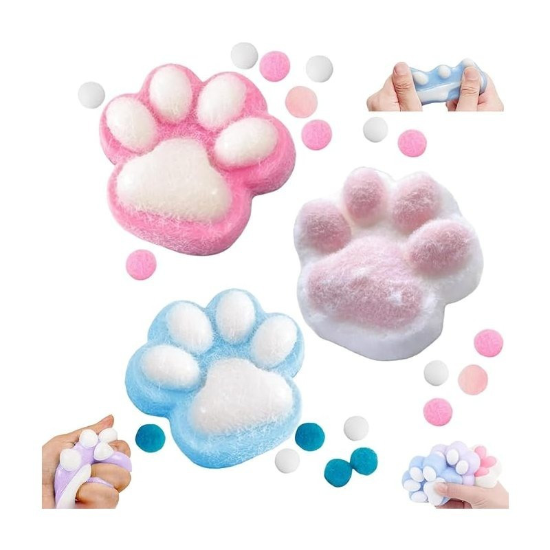 3pcs. Cat paw squeezing toys, Kawaii cat paw soft toolkit, cute soft stress relief soft sensory toys, soft and quiet irritability toys, for adults and children to relieve stress
