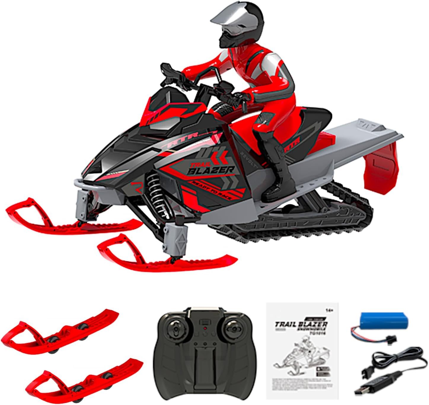 19” RC Tracked Snow Motorcycle, 1/6 Racing Sports Snowmobile Trail Blazer Motorbike, Dual Ski Snowboards Off-Road Sledge Motor Sled, Raido Control Rider Switchback Vehicle