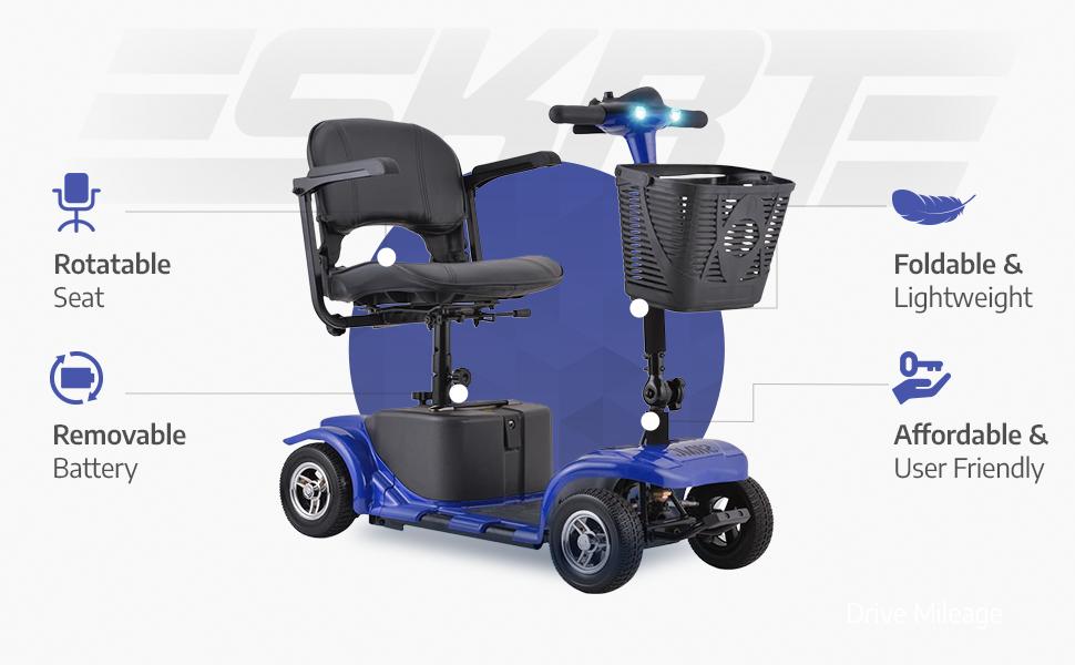 folding 4 wheel electric scooter 180w motor   range 8 solid tires 300 lbs weight capacity removable basket front   gift Product details 2