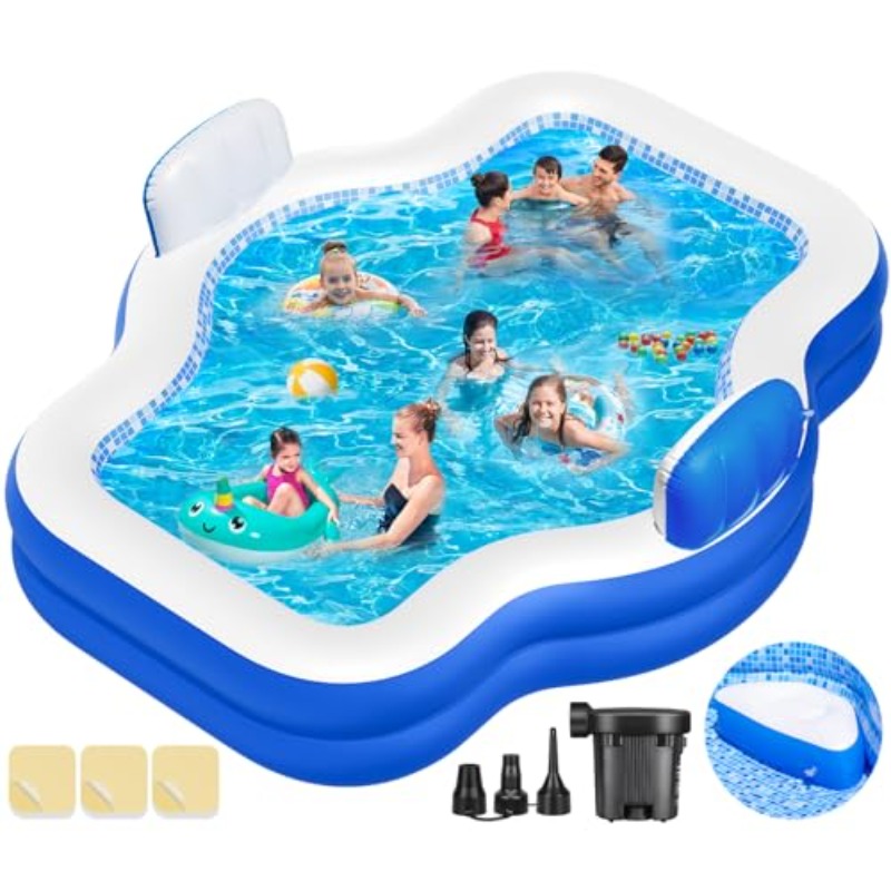 Large Inflatable Swimming Pool For Kids Adults, 130"x72"x22" Blow Up Pools Kiddie Pool With Pump, Extra Oversized Thickened Family Swimming Pools 10.5FT Above Ground Pool For Backyard Outdoor, Garden