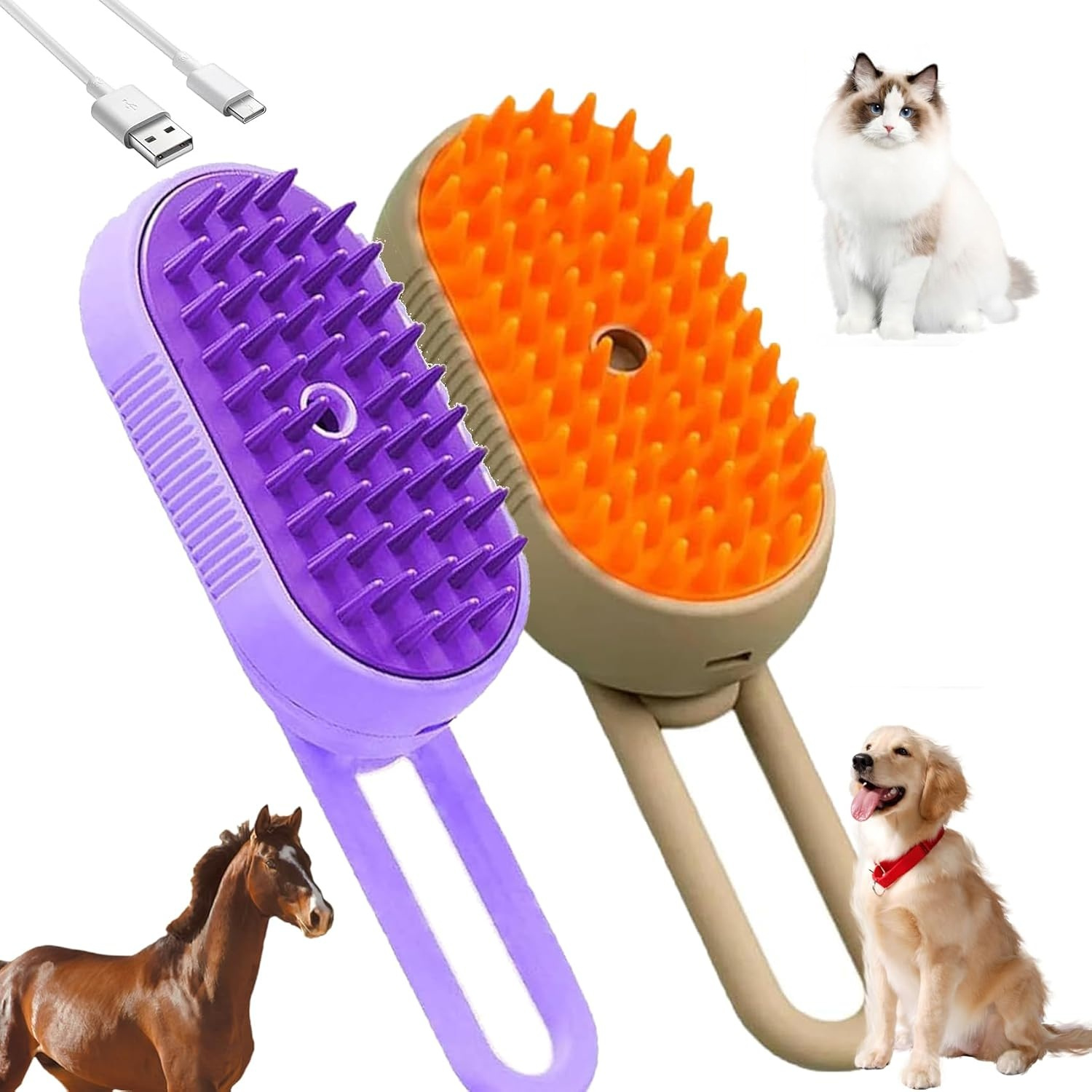 TEMU 2pack 3 In 1 Pet Steam Brush, Cat Brush, Celery Pets Steam Brush, Defur Comb For Cats, Defur Comb, Comb, 2024 Upgrade Steamy Cat Brush (upgrade