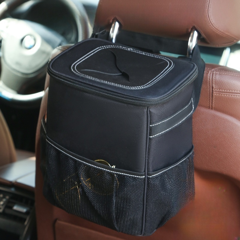 TEMU 2 Gallon Car Trash Can With Lid And Storage Pockets &ndash; Leakproof & Odor-proof Vehicle Garbage Bin &ndash; Fits Cars, Suvs, Trucks