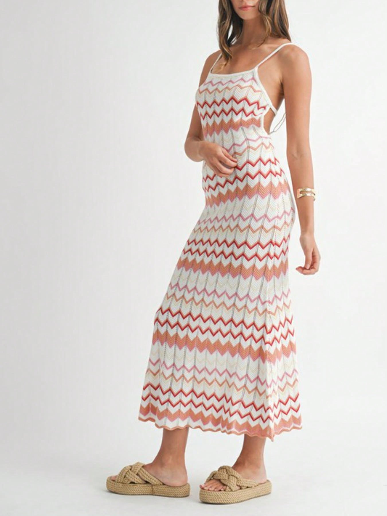 strapless open back dress Red Stripe Strapless Midi Dress - Event Dresses