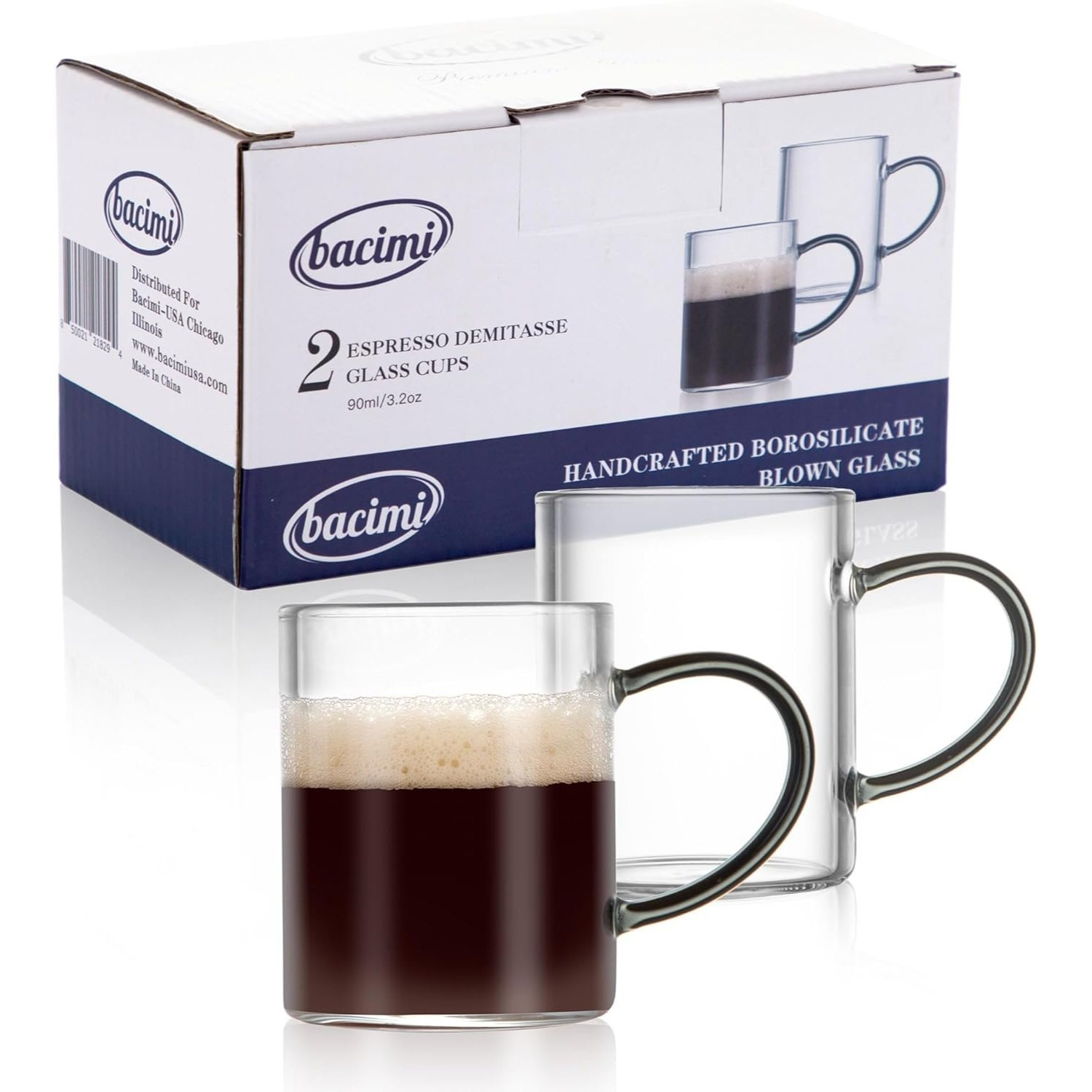 &reg; Clear Mini Espresso Cups With Handles - 3oz / 90 Ml - Borosilicate Glass Cups For Espresso, Cappuccino, Latte & Hot Beverage -dishwasher/microwave Safe