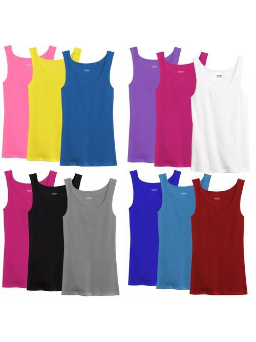 random colors women 100 cotton round neck ribbed tank top sleeveless shirts 3 12pcs