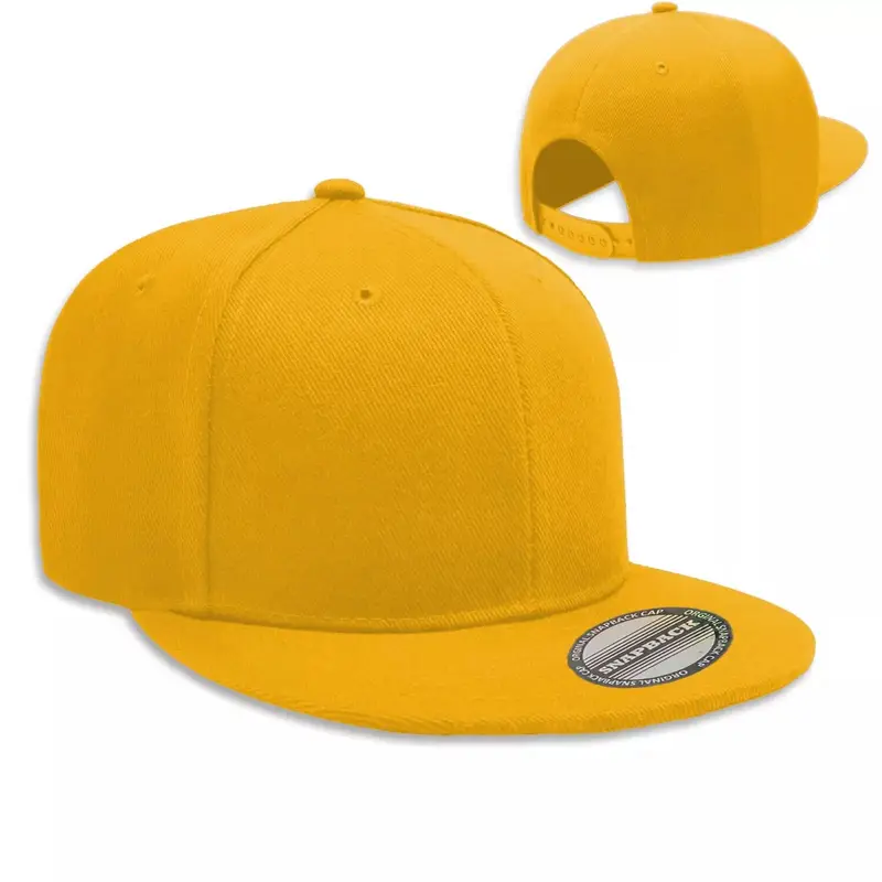 Men's Solid Black Baseball Cap – Snapback, Flat Brim, Adjustable, Polyester