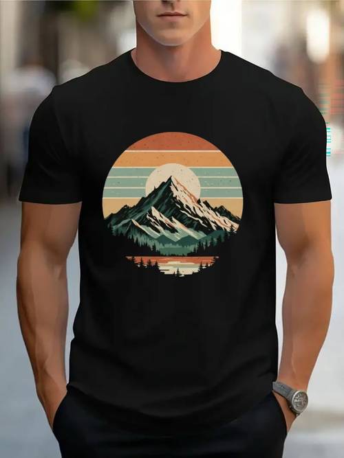 t-shirt vintage pour homme avec imprimé hill, décontracté à manches courtes, 1 pièce, 100 % coton épais - col ras du cou confortable, hauts et adorables