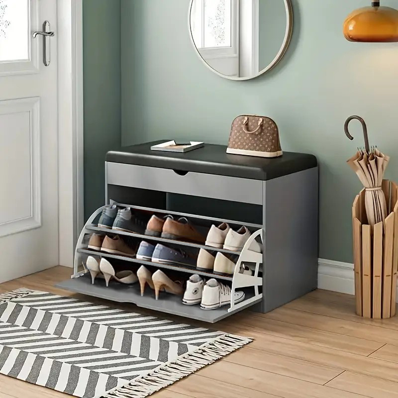 shoe storage bench for front door entrance   bench with cushioned seat   shoe rack multiple storage spaces hidden compartment and   ideal entryway storage solution