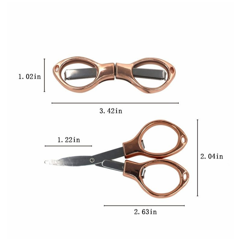 multi functional foldable 8 shaped scissors compact fishing line cutter with plastic electroplated handle for outdoor travel use