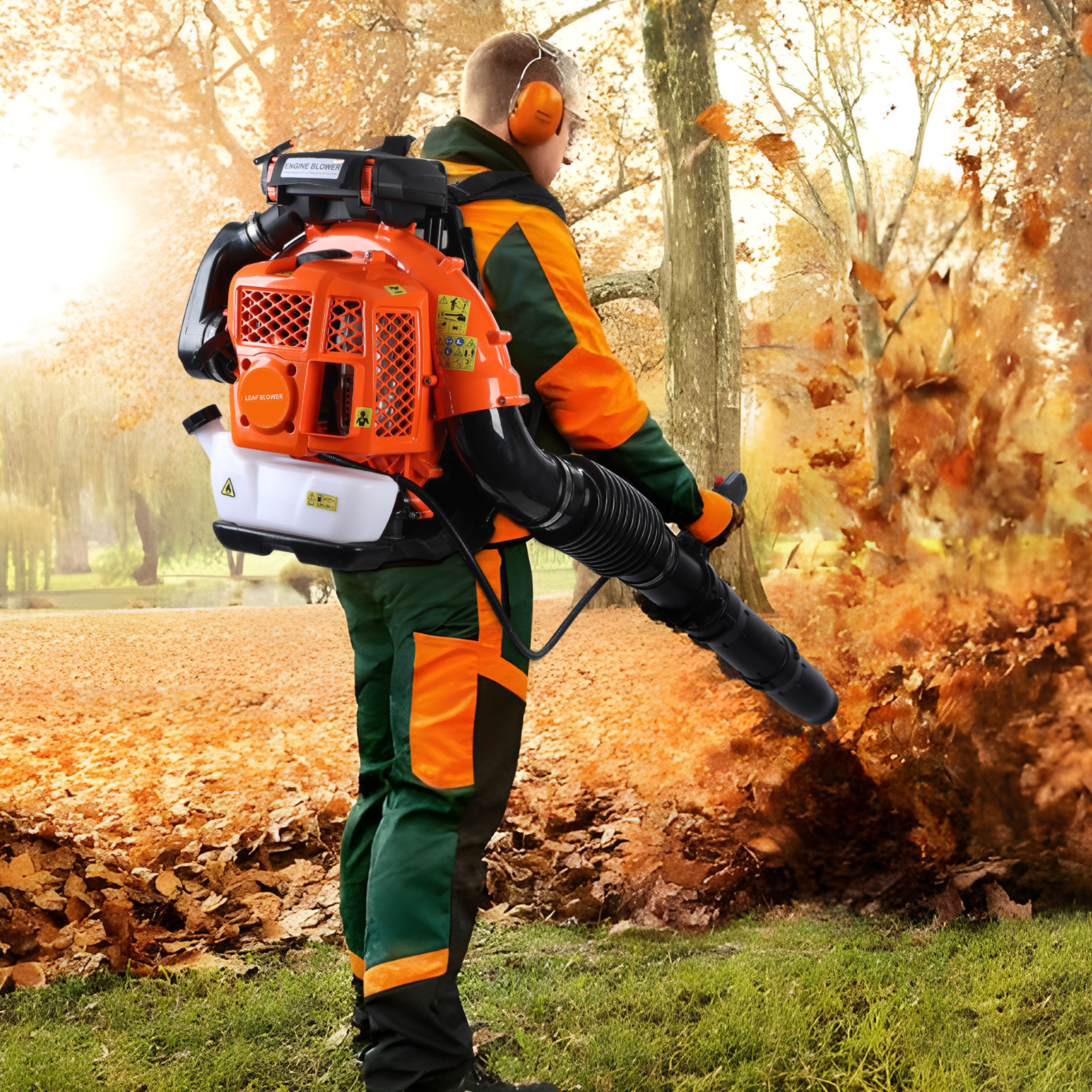 TEMU Leaf Blower, 80cc Backpack Gas Leaf Blower, Gas Blower, Up To 900cfm, Powerful Clearing, For Lawn Care Yard Dust (orange)