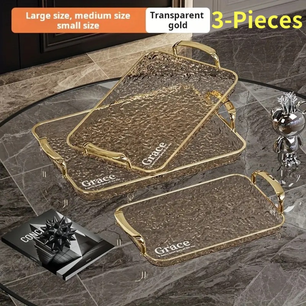 TEMU 3-pieces Acrylic Water Set - Multi-functional Rectangular Trays (large/medium/small)-stylish Display For Jewelry, Perfume & Candles - Coffee Tables & Bathroom Countertops